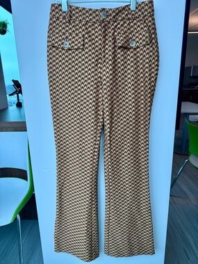 Anthropologie Brown & Tan Houndstooth Flared Trousers
